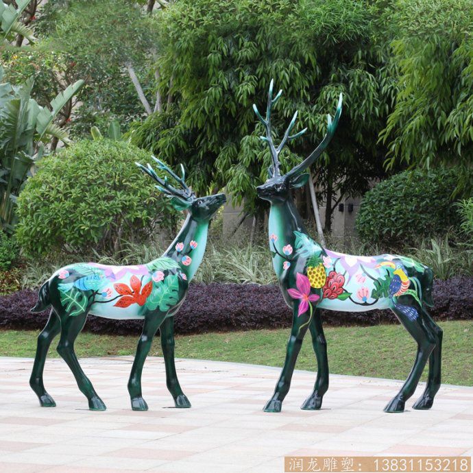玻璃钢彩绘鹿雕塑5
