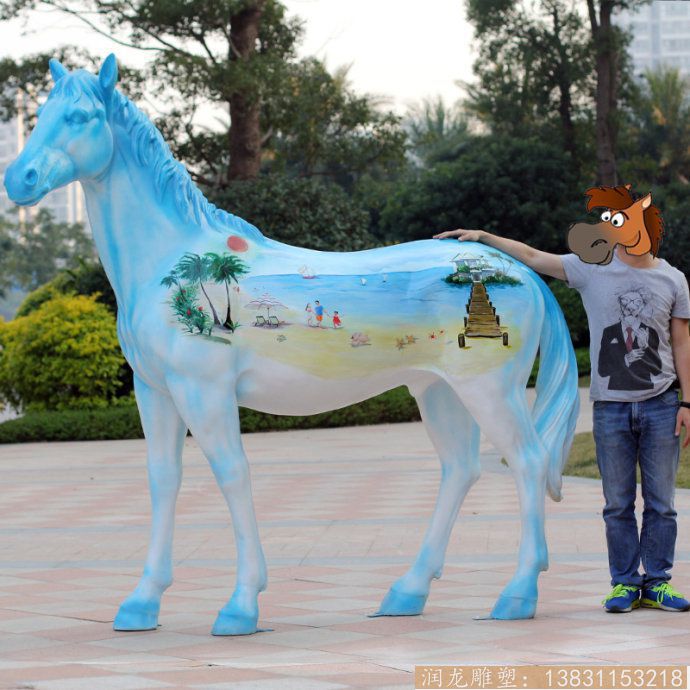 玻璃钢彩绘马雕塑 园林景观公园仿真马雕塑