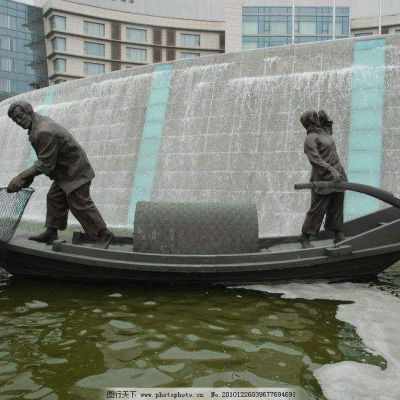 打渔者人物铜雕塑 划船渔翁雕塑图片